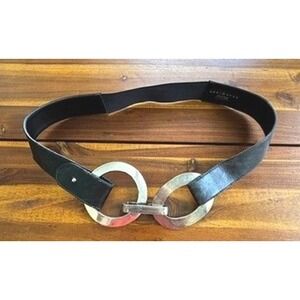 SUZI ROHER Canada Black Leather Statement Belt XL Sculptural Silver Hardware 90s